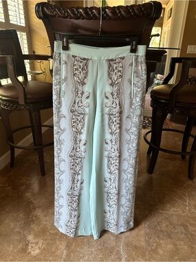 Mint Paisley Panel Wide Leg Palazzo Pants - Women's